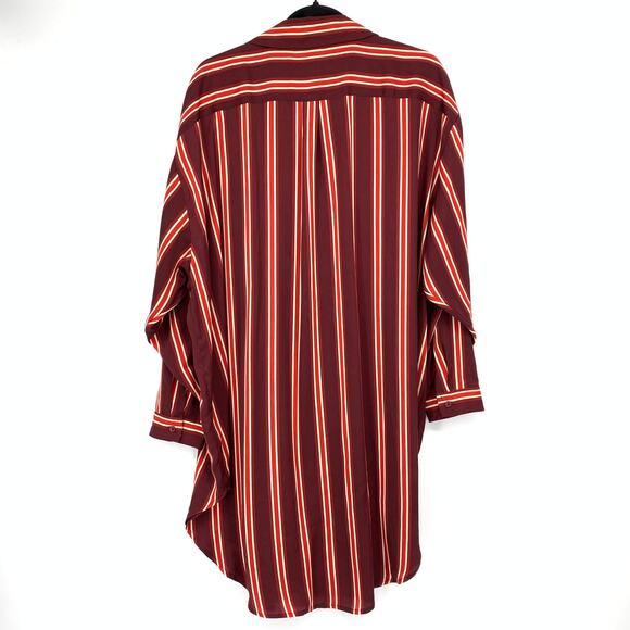 Express Shirt Dress Womens Sz Medium Long Sleeve Button Front Maroon Red Striped - Picture 2 of 7